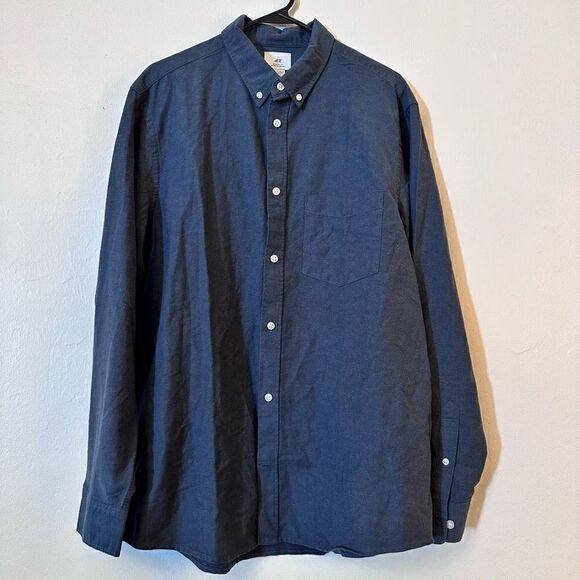 NWT H&M Mens Regular Fit Button Down Shirt Long Sleeve Collared Navy Blue Large - Picture 1 of 4